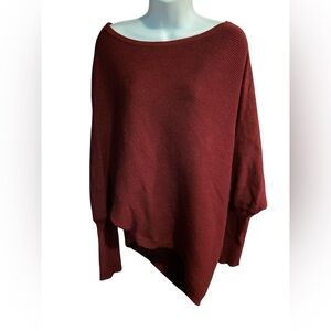 Maroon Oversized Slouch Sweater Poncho Pullover One Size